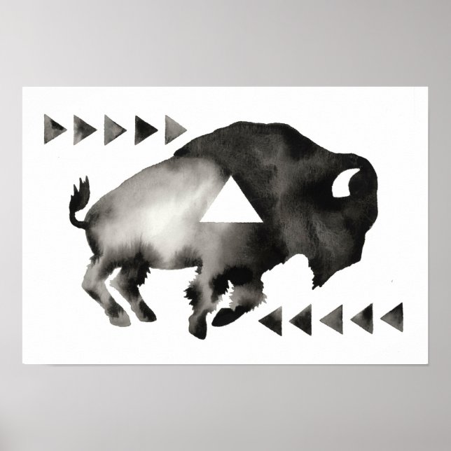 Póster Geométrico Sleepy Buffalo. Mod Art. Preto e Branco (Frente)
