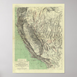 Póster Geomorphic map, California, Nevada