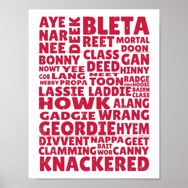 Poster Geordie slang Norte Inglês (Frente)