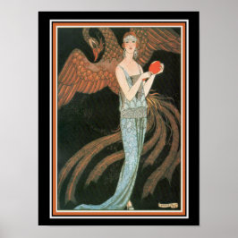 Poster George Barbier Art Deco Girl com Peacock 12 x 16
