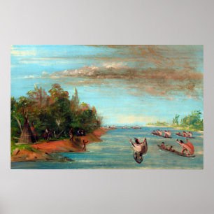 Poster George Catlin Sac e Fox navegando em canoas