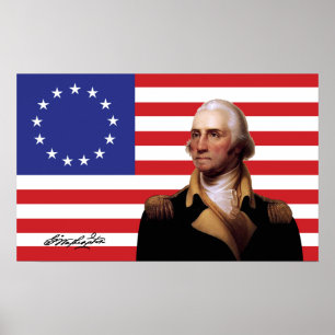 Póster George Washington & bandeira de 13-Star E.U.