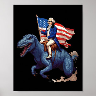 Poster George Washington engraçado montando um Tyrannosau