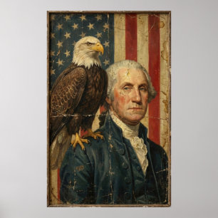 Poster George Washington Patriótico com Águia Careca