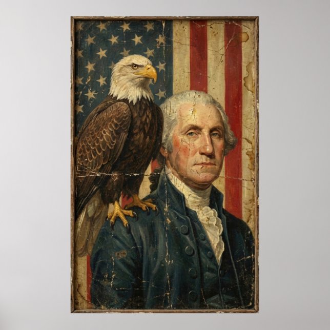 Poster George Washington Patriótico com Águia Careca  (Frente)