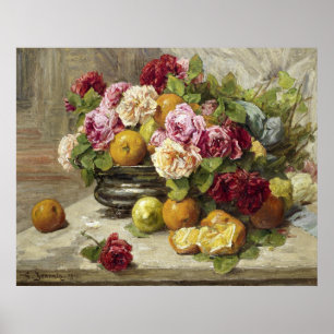 Poster Georges Jeannin, vida estática de Rosas e Frutas