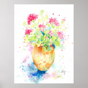 Póster Gerânio aquoso no pote de terracota