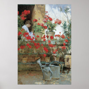 Póster Gerânios por Childe Hassam, Impressionismo Vintage