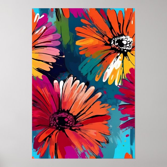 Poster Gerbera Daisy Flower Abstrato Art Floral Colorida (Frente)