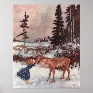 Póster Gerda e Reindeer por Edmund Dulac