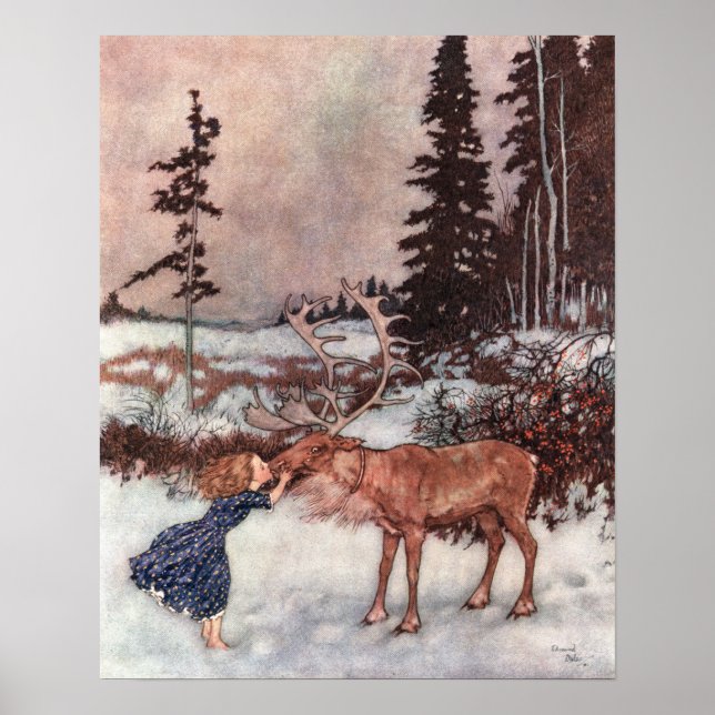 Póster Gerda e Reindeer por Edmund Dulac (Frente)