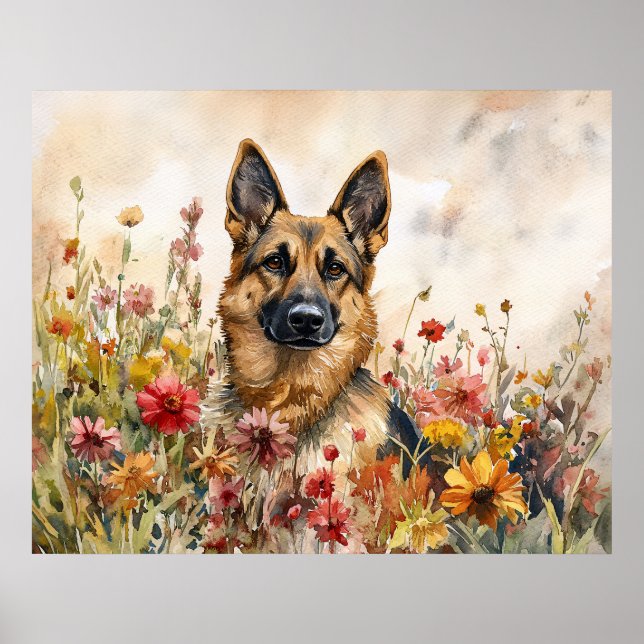 Poster German Shepherd Among Vibrant Wildflowers (Frente)