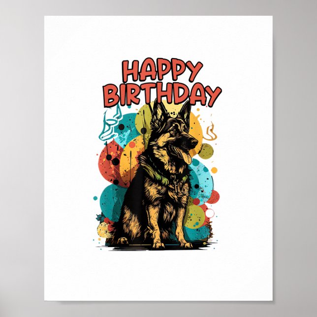 Poster German shepherd Cachorro Feliz Festa de Aniversári (Frente)