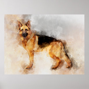 Poster German shepherd Cachorro Portátil Aquarela 02
