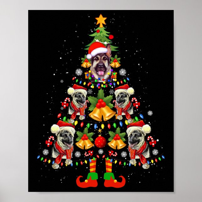 Poster German shepherd Cachorro Santa Hat Árvore de Natal (Frente)