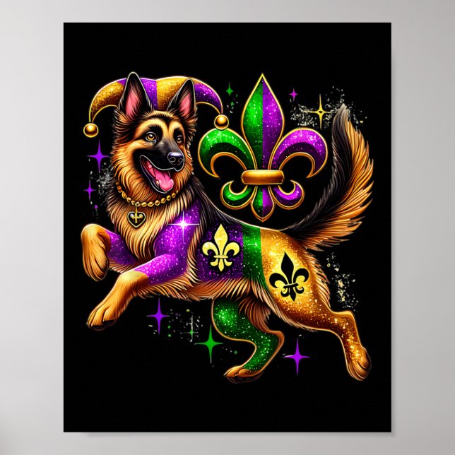 Poster German shepherd Cachorro Sobre o Carnaval Gras Bon (Frente)