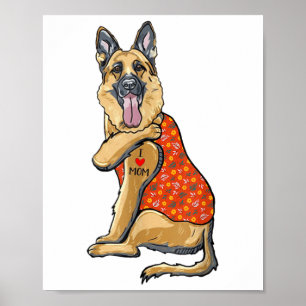 Poster German shepherd Cachorro Tatuagem Eu Amo Mamãe Flo