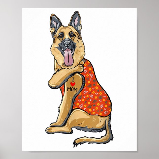 Poster German shepherd Cachorro Tatuagem Eu Amo Mamãe Flo (Frente)