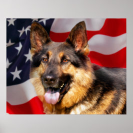 Póster German shepherd Cão Patriótico Azul Branco Azul