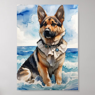 Poster German shepherd de aquarela na Praia 5