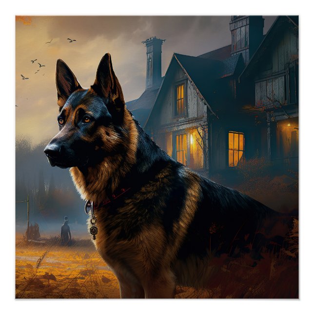 Póster German shepherd de Halloween assustado (Frente)