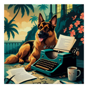 Póster German shepherd Dog gentleman vintage