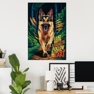 Poster German shepherd Em Execução Na Floresta