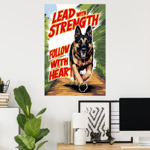 Poster German shepherd em funcionamento com força e coraç