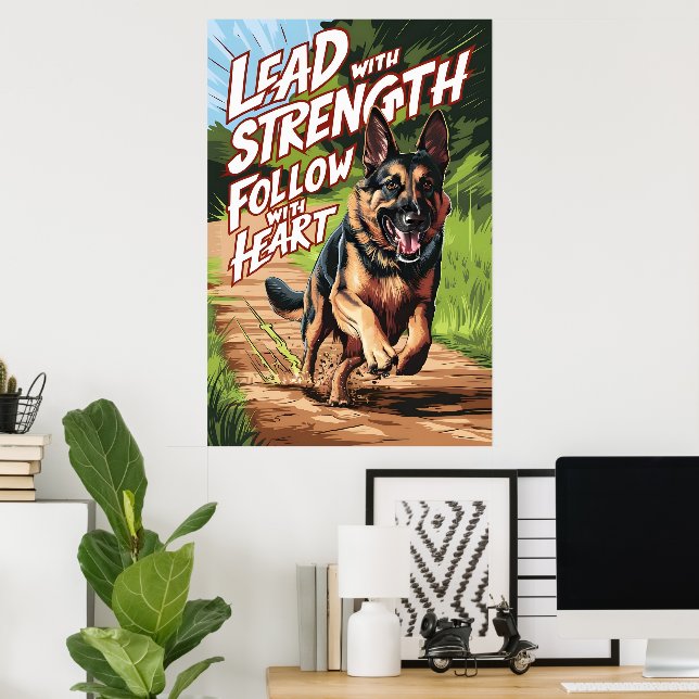 Poster German shepherd em funcionamento com força e coraç (Escritório em casa)