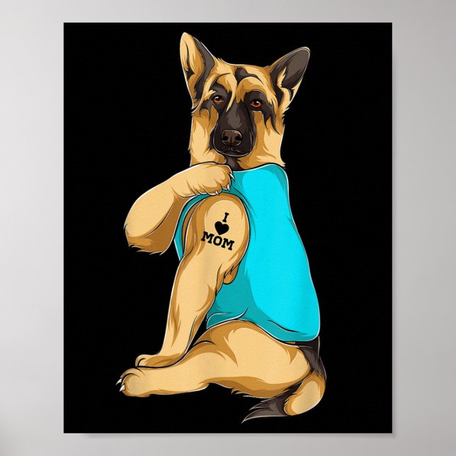 Poster German shepherd Eu Amo Mamãe Tatuagem Roupa Cachor (Frente)
