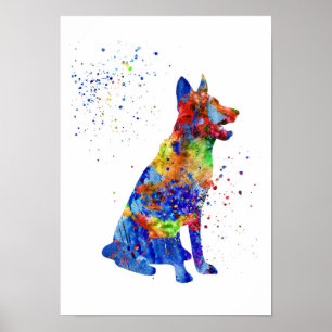 Póster German shepherd, german shepherd da aguarela
