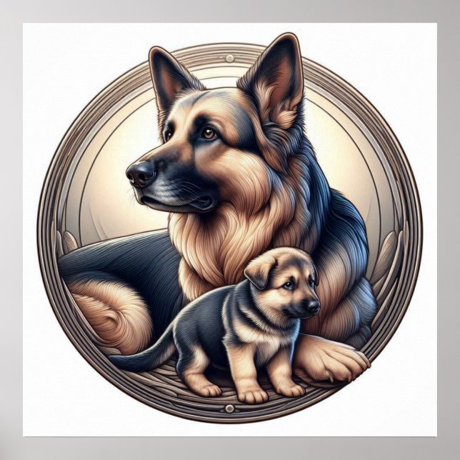 Poster German shepherd Mãe e Pup 01X (Frente)