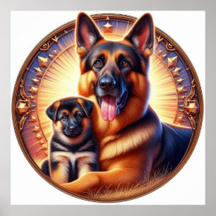 Poster German shepherd Mãe e Pup 02X