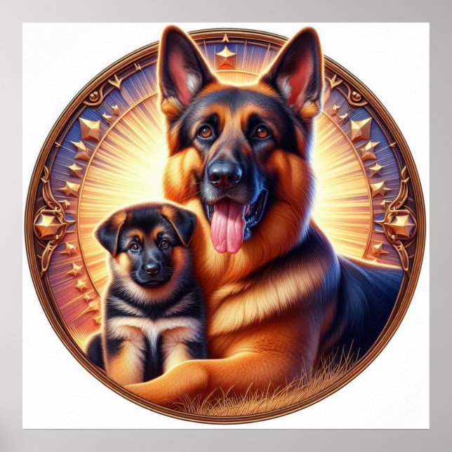 Poster German shepherd Mãe e Pup 02X (Frente)