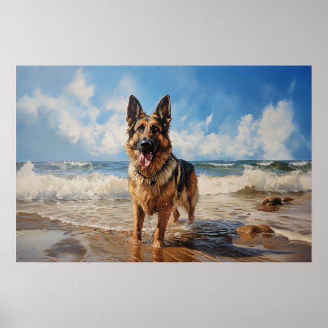 Poster German shepherd na praia (Frente)