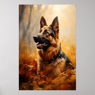 Poster German shepherd no outono
