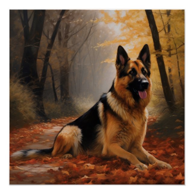 Póster German shepherd no outono Folhas caem inspiração (Frente)