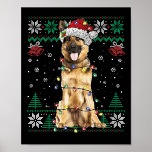 Poster German shepherd Papai noel de Natal Cachorro Suado