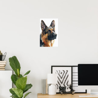 Poster German shepherd portrait watercolor