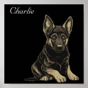 Poster German shepherd Puppy Custom Name Wallart