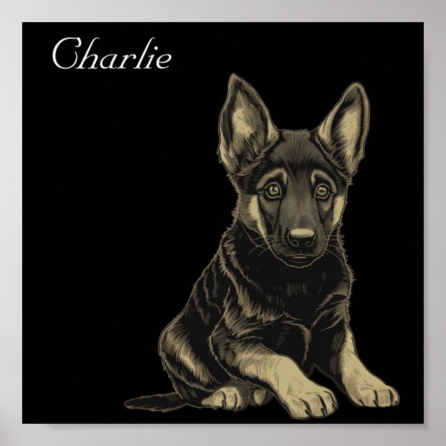 Poster German shepherd Puppy Custom Name Wallart (Frente)