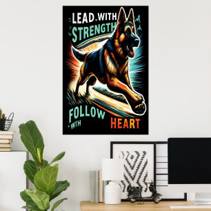 Poster German shepherd saltando com força e coração