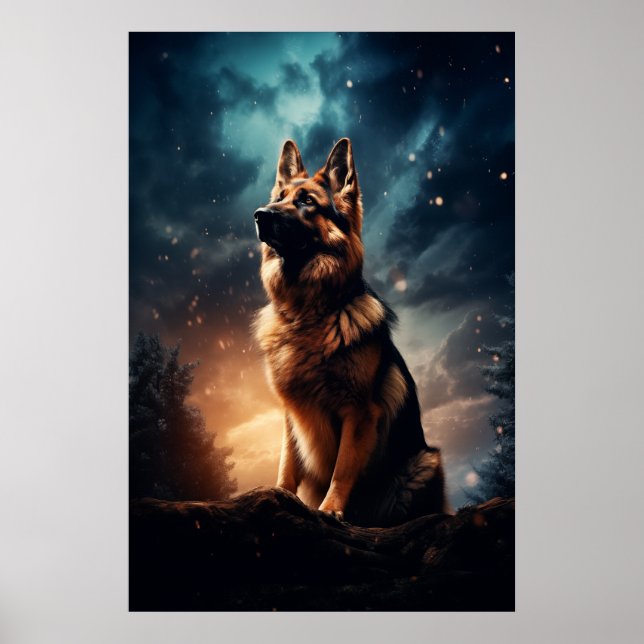 Poster German shepherd Sob Stormy Sky (Frente)