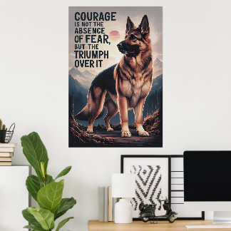 Poster German shepherd triunfa sobre o medo