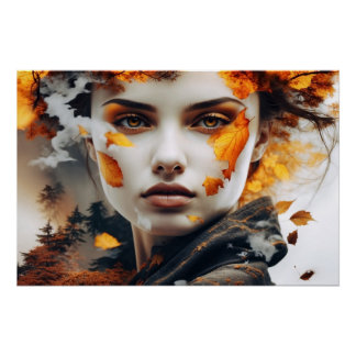 Póster Gesicht des Herbstes – Surreale Schönheit in Orang