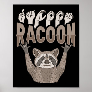 Poster Gesto de mão ILY Racoon ASL Perda Auditiva Surdo A