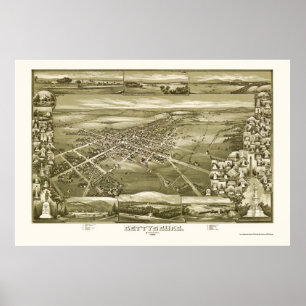 Póster Gettysburg, mapa panorâmico do PA - 1888