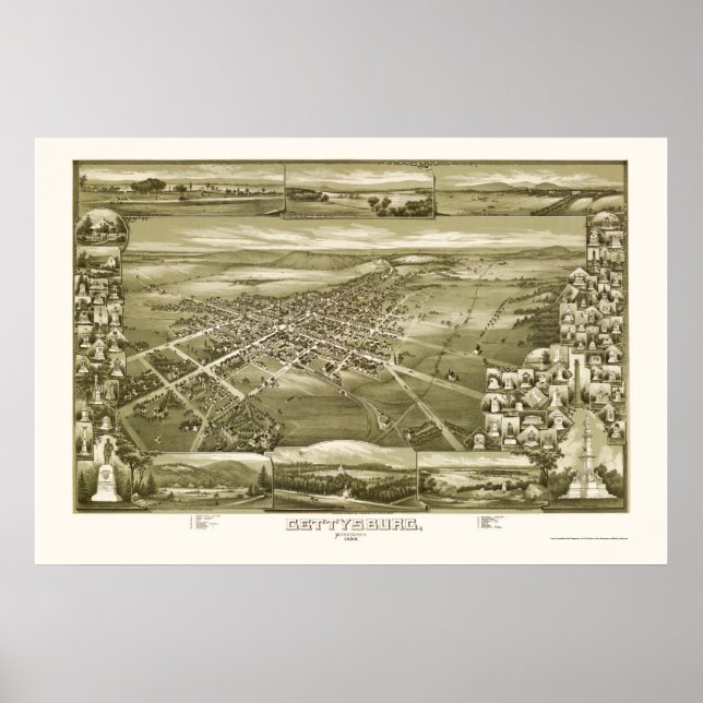 Póster Gettysburg, PA Panorâmica Map - 1888 (Frente)