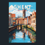 Poster Ghent Belgium Viagem Art Vintage<br><div class="desc">Design de viagem de vetor retrô ganso. Ghent é conhecido por suas grandes praças públicas e mercados,  entre as quais o Vrijdagmarkt,  o centro da vida da cidade medieval.</div>