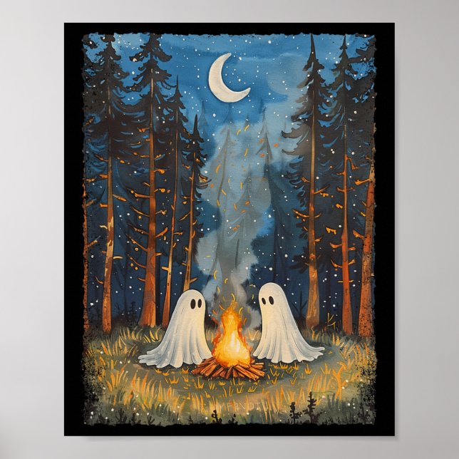 Poster Ghost Campfire Camping Lover Forest Gothic Hallowe (Frente)